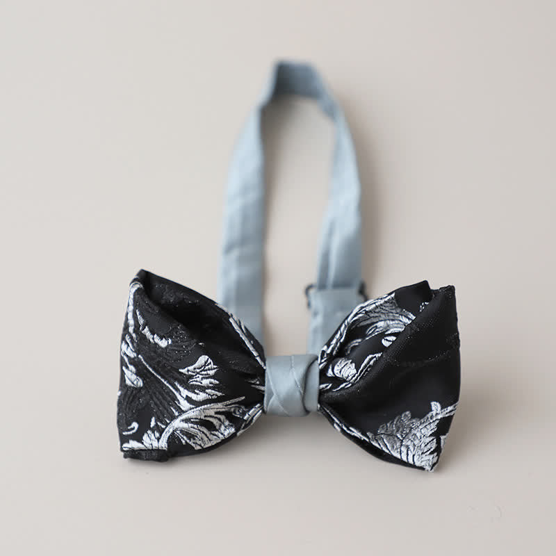 Nœud papillon brodé floral noir et blanc pour homme