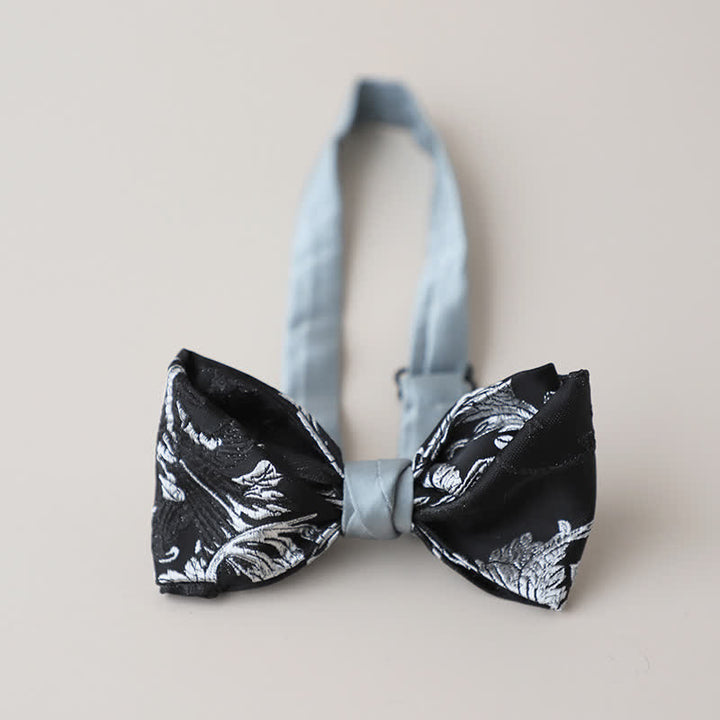 Nœud papillon brodé floral noir et blanc pour homme