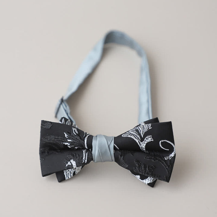 Nœud papillon brodé floral noir et blanc pour homme