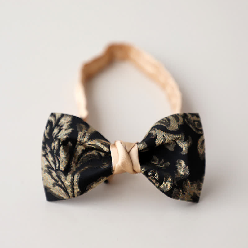 Nœud papillon vintage à motif floral doré et noir pour homme