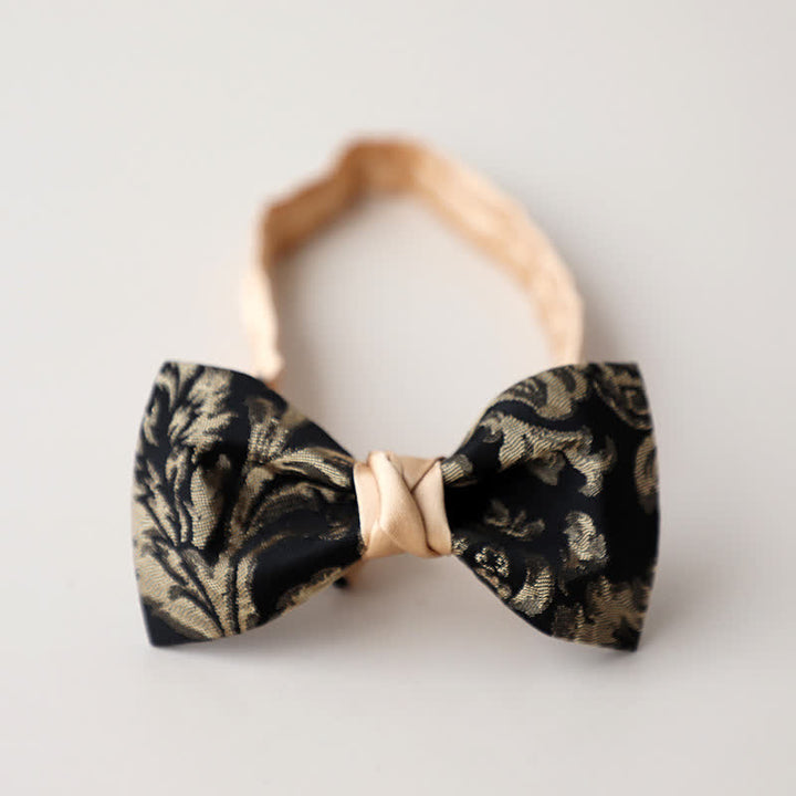Nœud papillon vintage à motif floral doré et noir pour homme