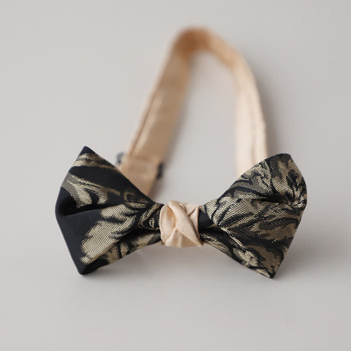 Nœud papillon vintage à motif floral doré et noir pour homme