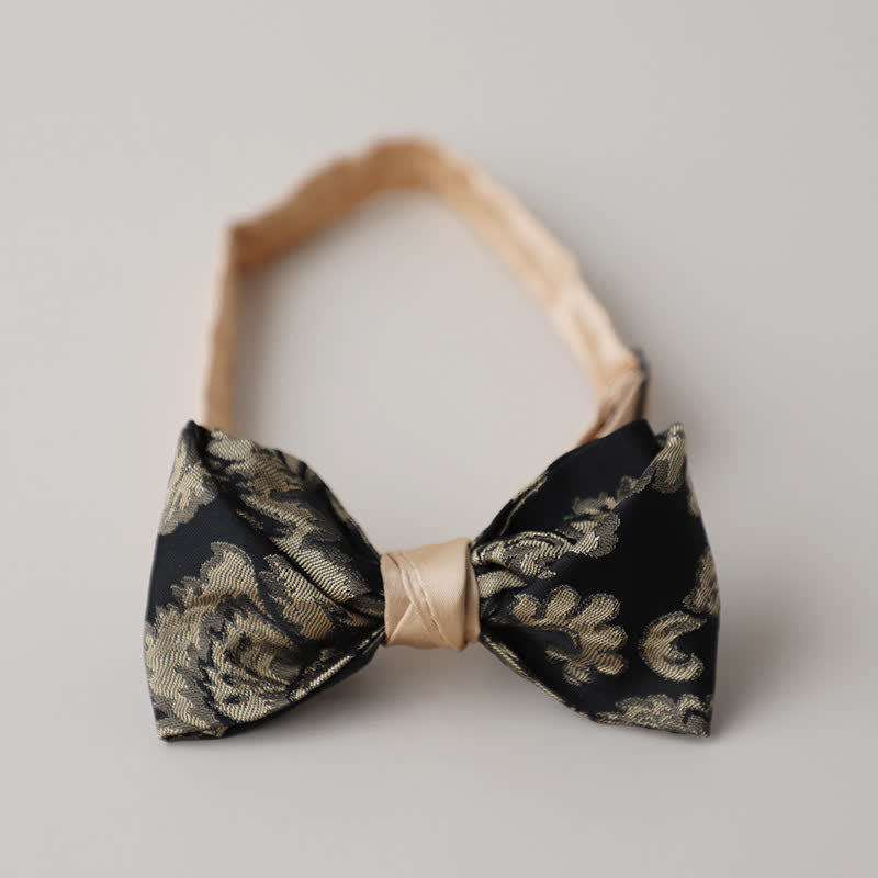Nœud papillon vintage à motif floral doré et noir pour homme