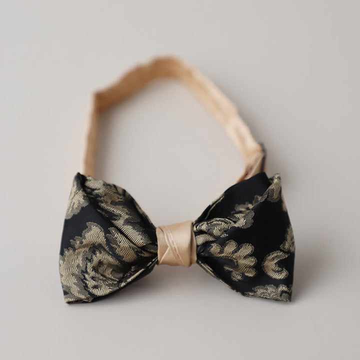 Nœud papillon vintage à motif floral doré et noir pour homme