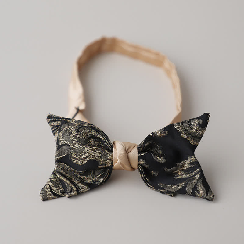 Nœud papillon vintage à motif floral doré et noir pour homme