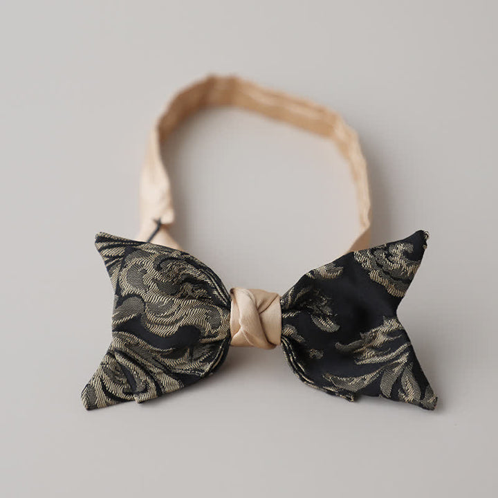 Nœud papillon vintage à motif floral doré et noir pour homme