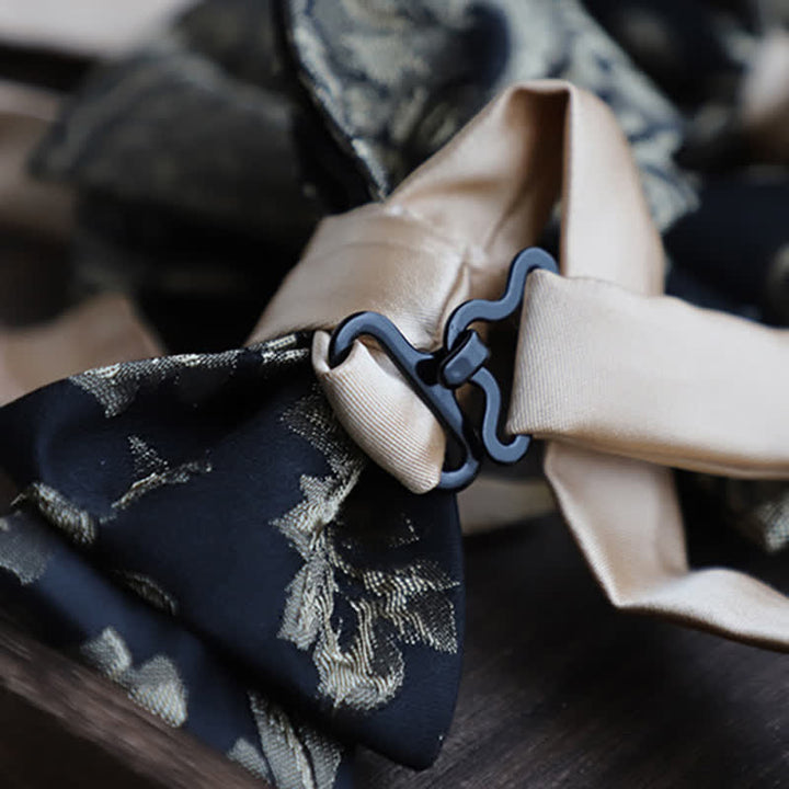 Nœud papillon vintage à motif floral doré et noir pour homme
