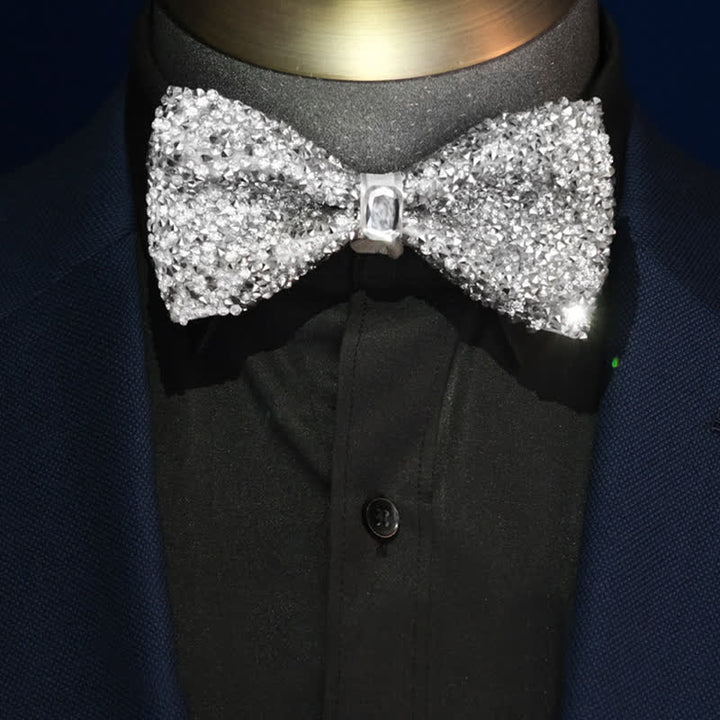 Nœud papillon pour homme avec strass blancs scintillants