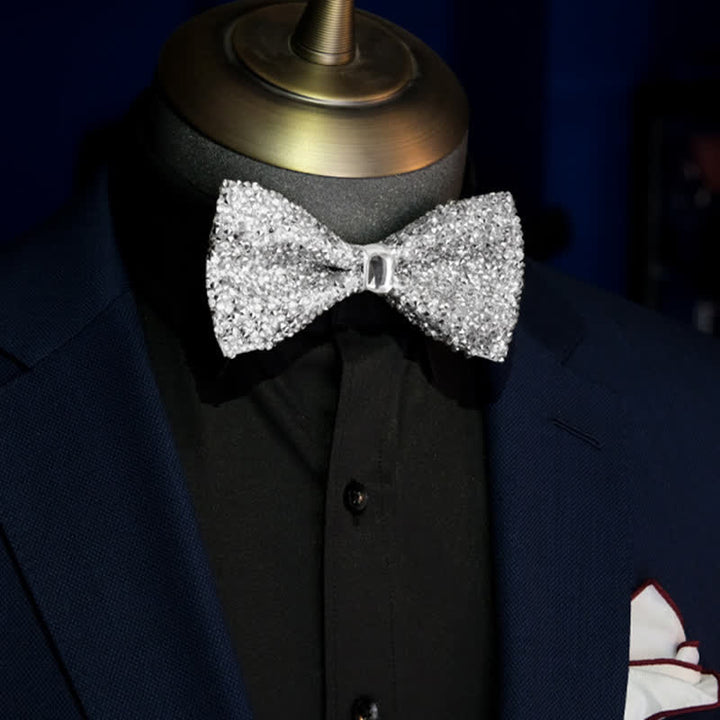 Nœud papillon pour homme avec strass blancs scintillants