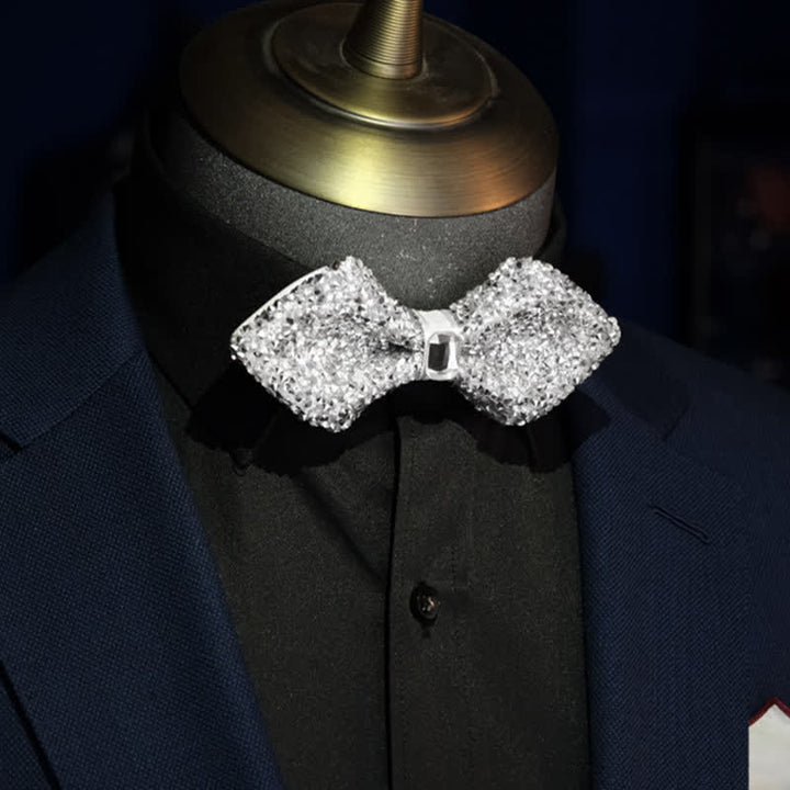 Nœud papillon pour homme avec strass blancs scintillants