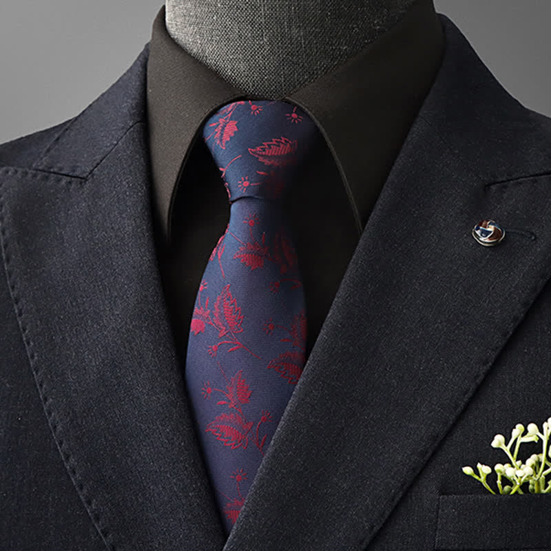 Cravate à motif floral vintage pour homme - Marine et rouge - À nouer soi-même - image 19