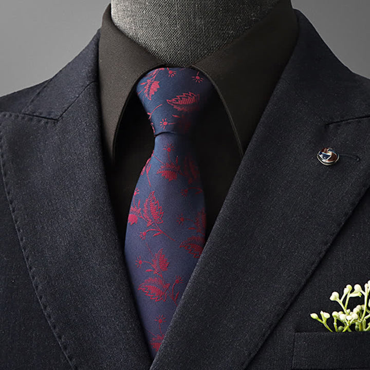 Cravate à motif floral vintage pour homme - Marine et rouge - À nouer soi-même - image 19