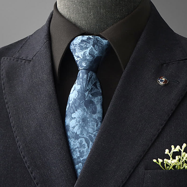 Cravate à motif floral vintage pour homme - Bleu - À nouer soi-même - image 13