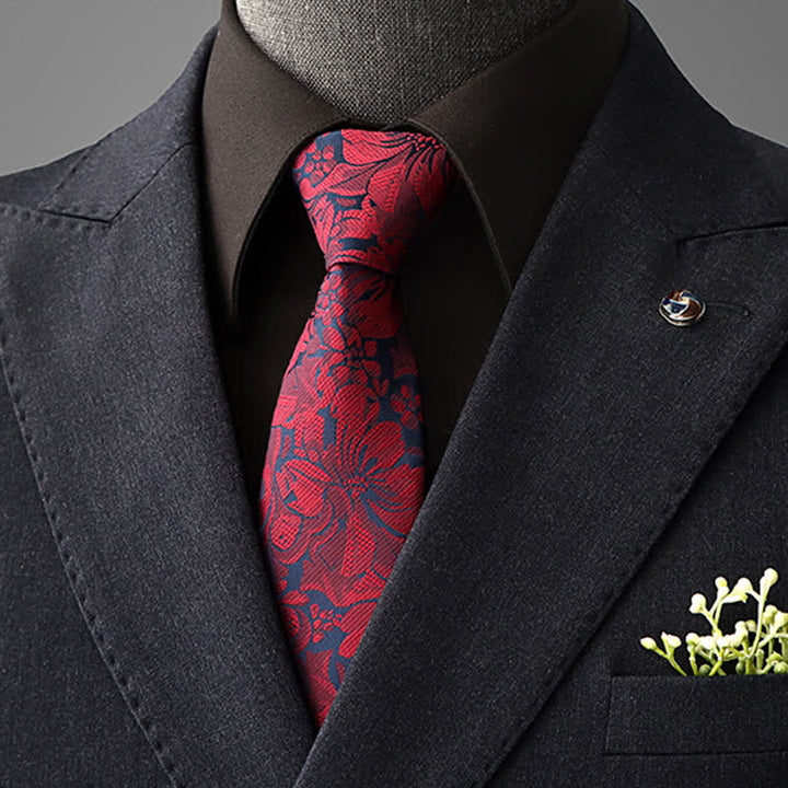 Cravate à motif floral vintage pour homme - Rouge - À nouer soi-même - image 16