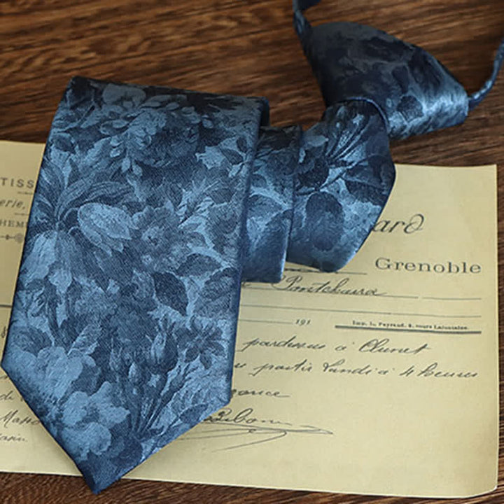 Cravate à motif floral vintage pour homme - Bleu - Fermeture éclair - image 15