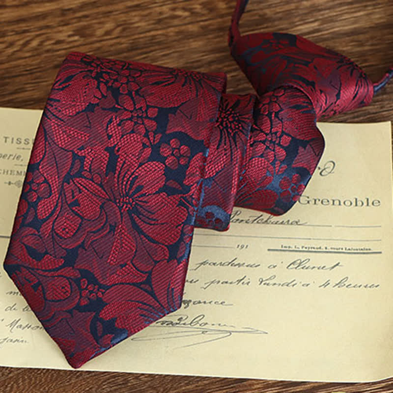 Cravate à motif floral vintage pour homme - Rouge - Fermeture éclair - image 18