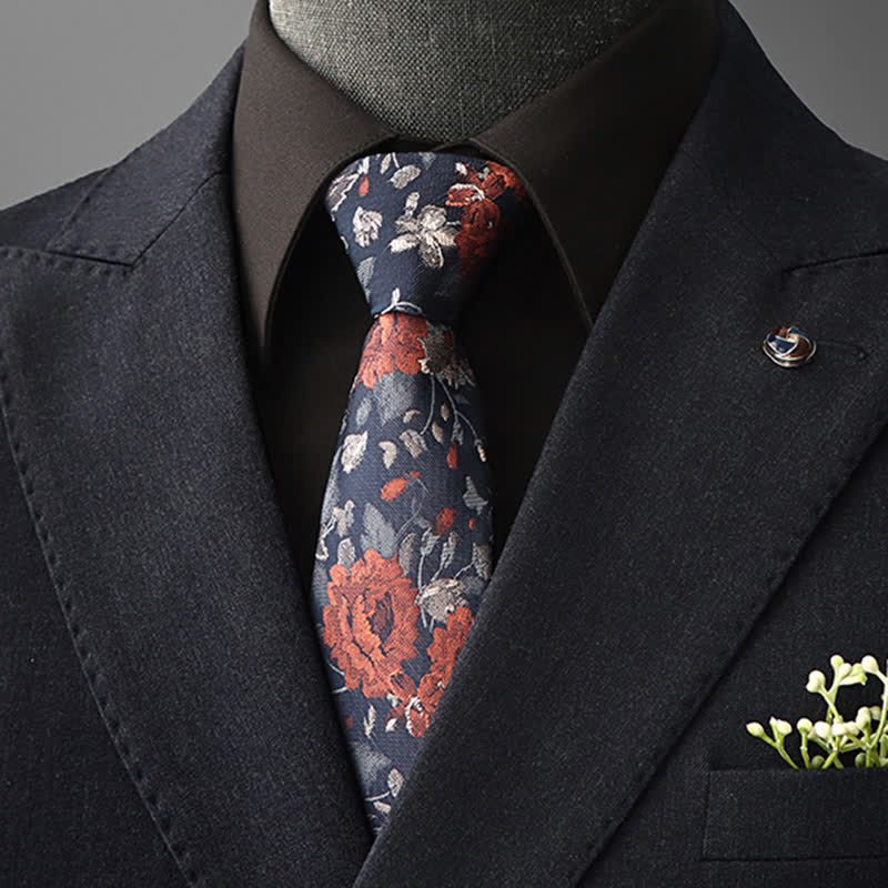 Cravate à motif floral vintage pour homme - Orange et bleu marine - À nouer soi-même - image 10