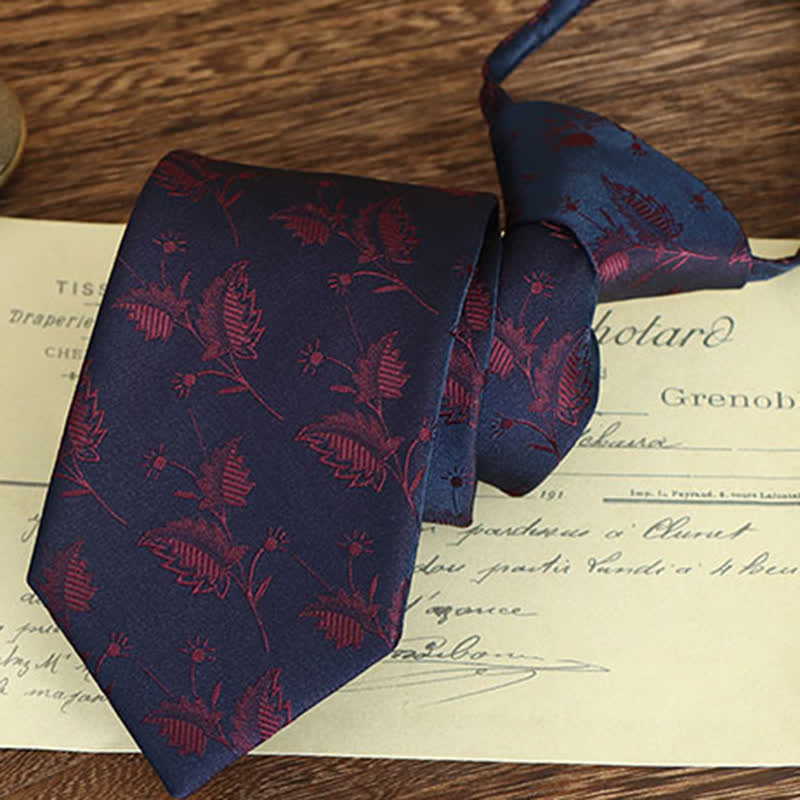Cravate à motif floral vintage pour homme - Marine et rouge - Fermeture éclair - image 21