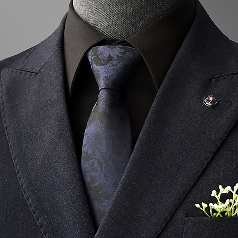 Cravate à motif floral vintage pour homme - Noir et bleu marine - À nouer soi-même - image 7