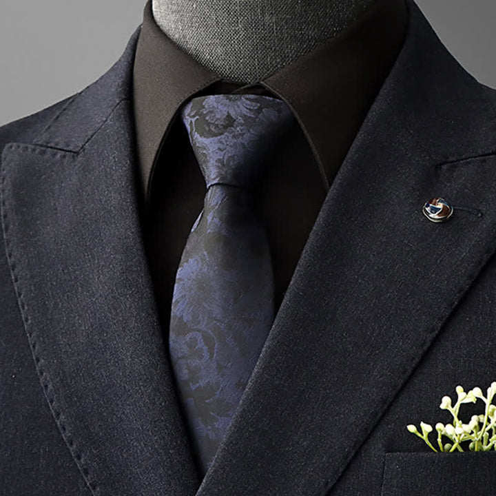 Cravate à motif floral vintage pour homme - Noir et bleu marine - À nouer soi-même - image 7