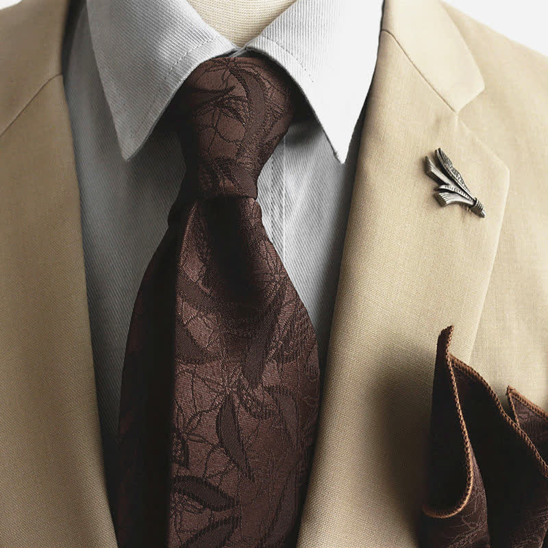 Cravate décontractée à motif floral et feuilles en jacquard pour homme - Café - image 10