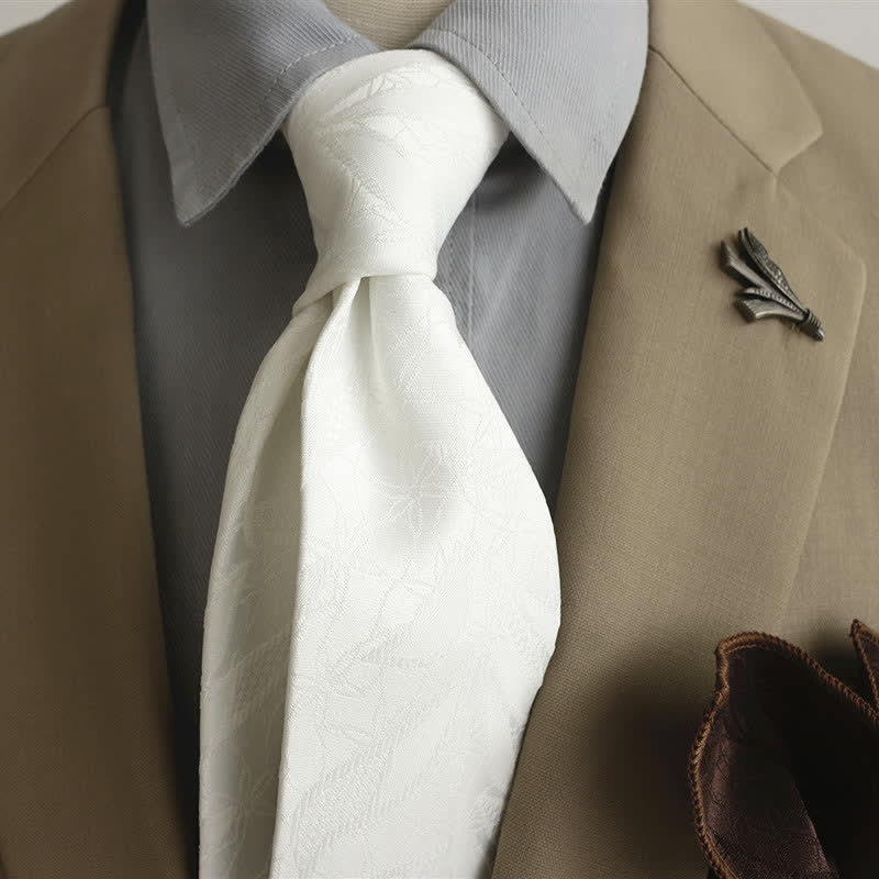 Cravate décontractée à motif floral et feuilles en jacquard pour homme - Blanc - image 12