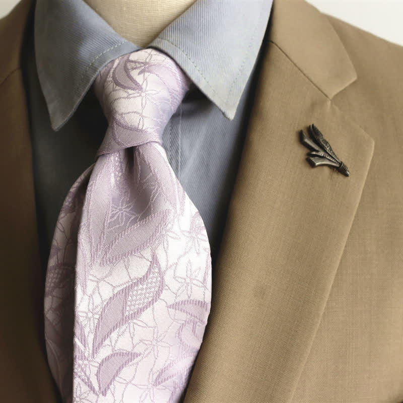 Cravate décontractée à motif floral et feuilles en jacquard pour homme - Violet - image 13