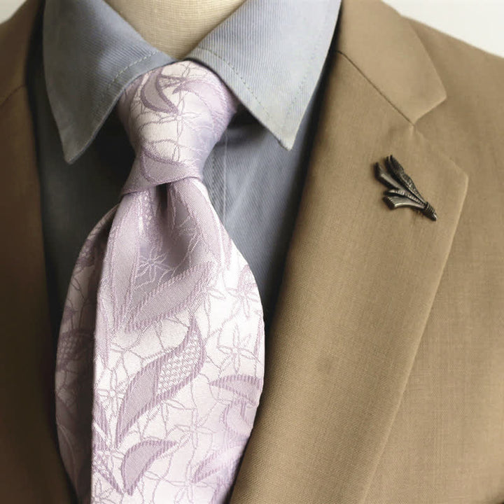 Cravate décontractée à motif floral et feuilles en jacquard pour homme - Violet - image 13