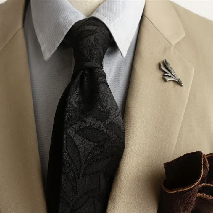 Cravate décontractée à motif floral et feuilles en jacquard pour homme - Noir - image 11