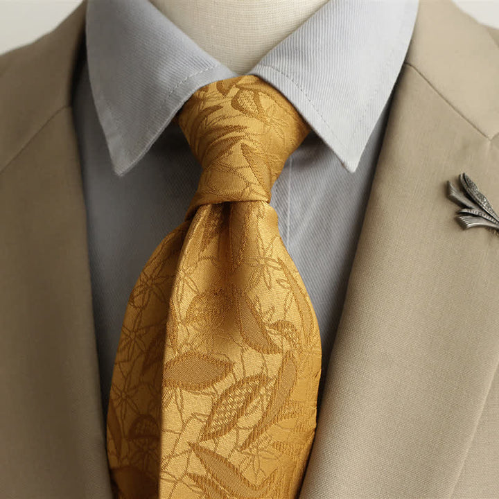 Cravate décontractée à motif floral et feuilles en jacquard pour homme - Or - image 6