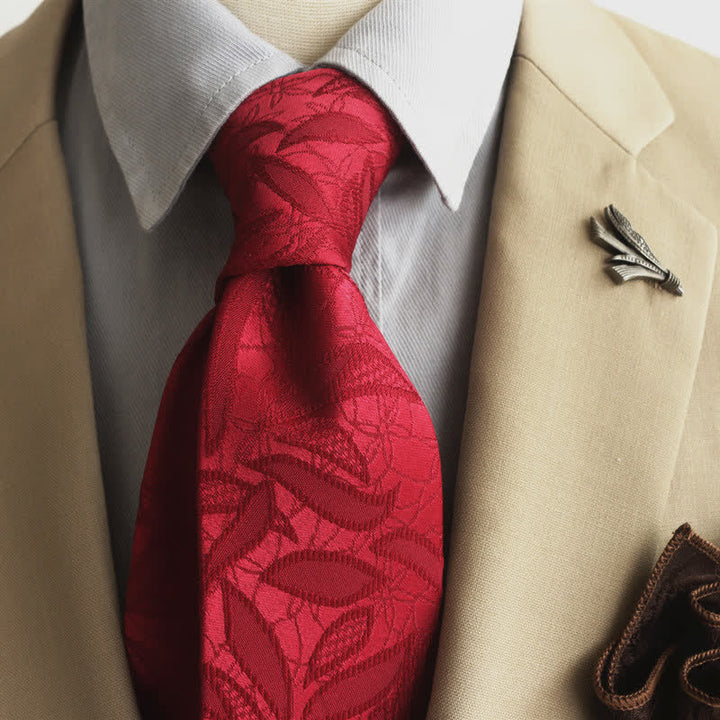 Cravate décontractée pour homme à motif floral jacquard et feuilles - Rouge - image 11