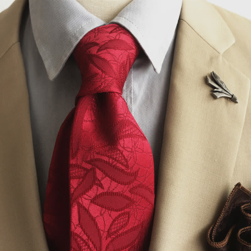 Cravate décontractée à motif floral et feuilles en jacquard pour homme - Rouge - image 14