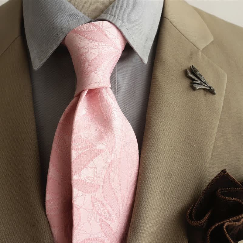 Cravate décontractée à motif floral et feuilles en jacquard pour homme - Rose - image 15