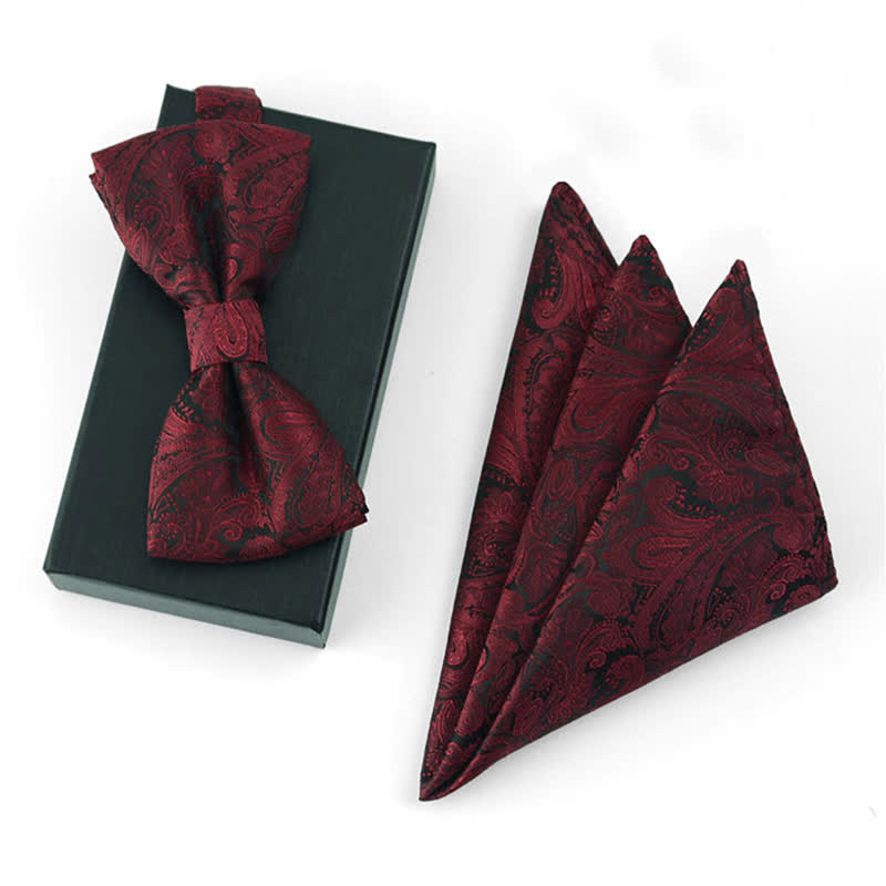 Ensemble de 3 magnifiques nœuds papillons bordeaux pour hommes - Noeud papillon + mouchoir - image 3