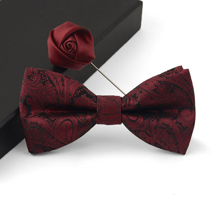 Ensemble de 3 magnifiques nœuds papillons bordeaux pour hommes - Noeud papillon + broche - image 2