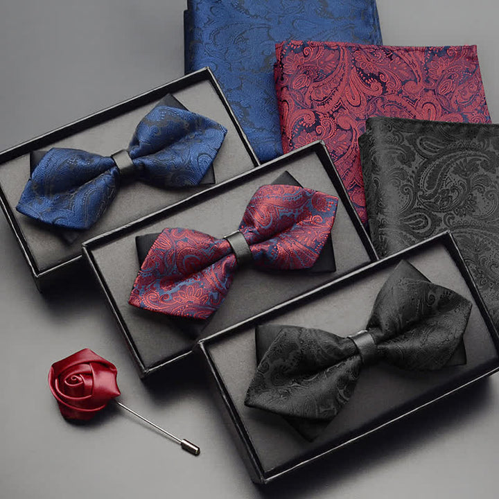 Ensemble de 3 nœuds papillon à double pointe pour homme à motif cachemire exotique
