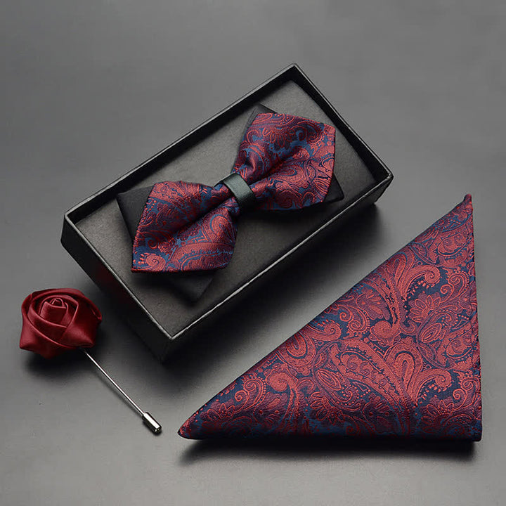 Ensemble de 3 nœuds papillon à double pointe pour homme à motif cachemire exotique