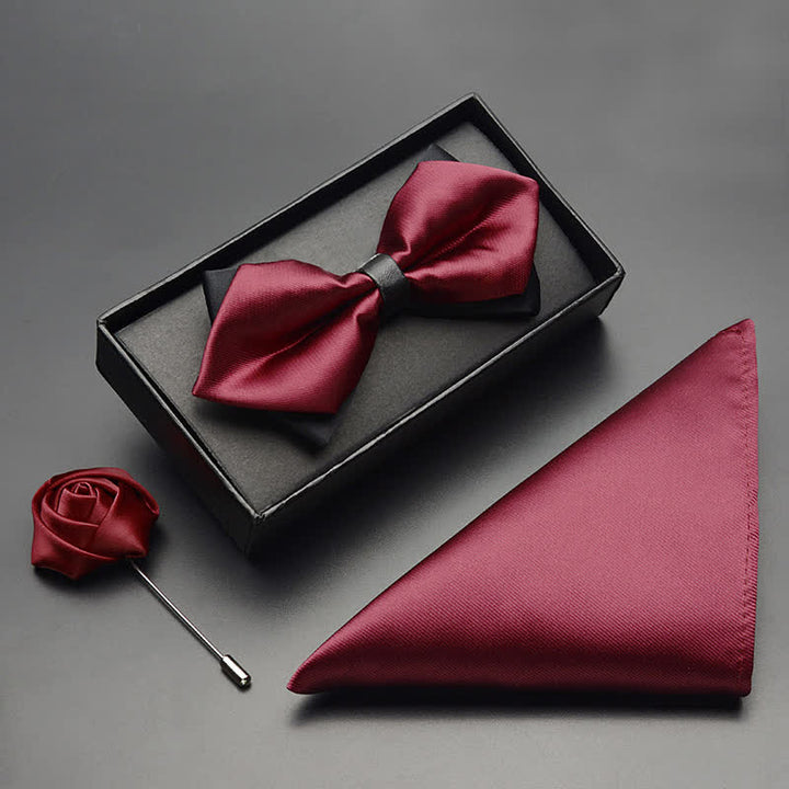 Ensemble de 3 nœuds papillon pointus classiques à double épaisseur pour hommes