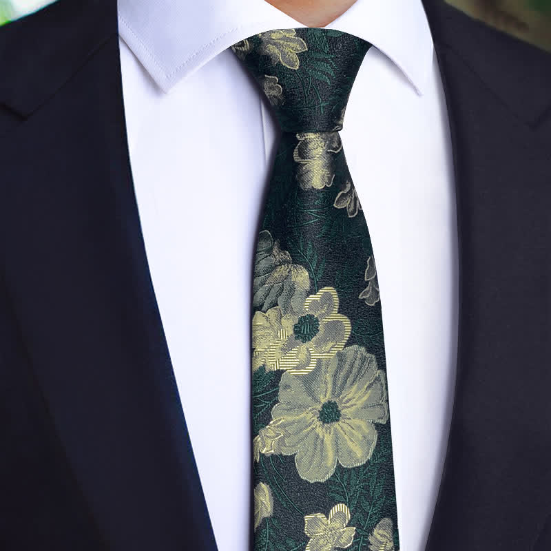 Ensemble de 3 nœuds papillon à fleurs vert foncé pour homme
