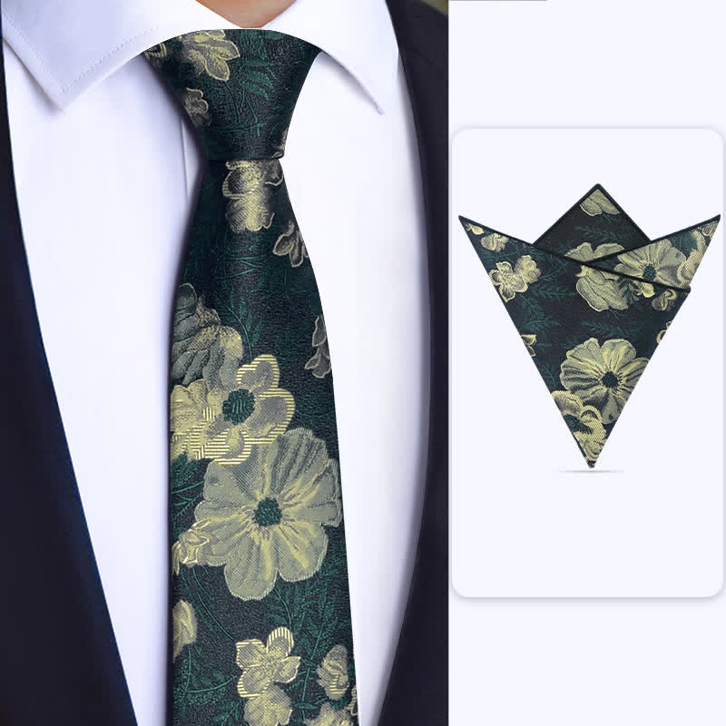 Ensemble de 3 nœuds papillon à fleurs vert foncé pour homme