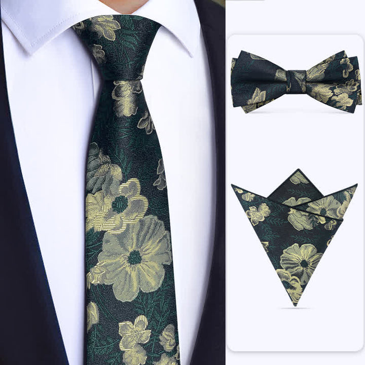Ensemble de 3 nœuds papillon à fleurs vert foncé pour homme