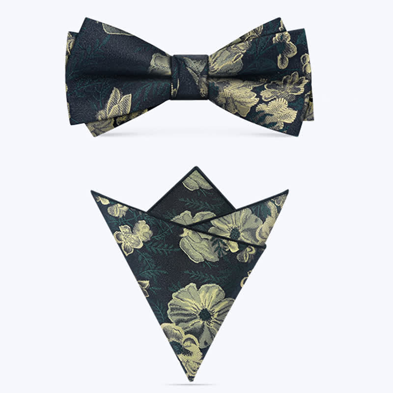 Ensemble de 3 nœuds papillon à fleurs vert foncé pour homme