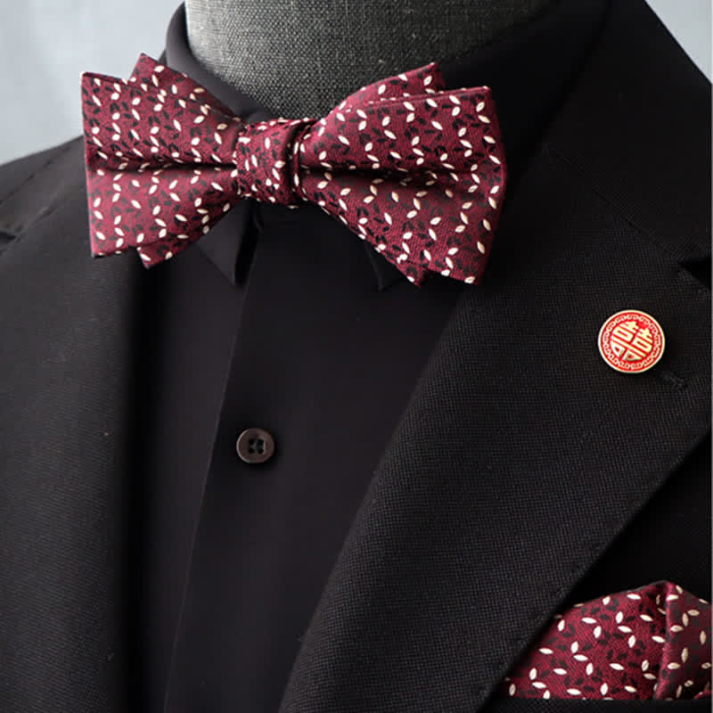 Lot de 2 mouchoirs et nœuds papillon à motif floral bordeaux pour homme