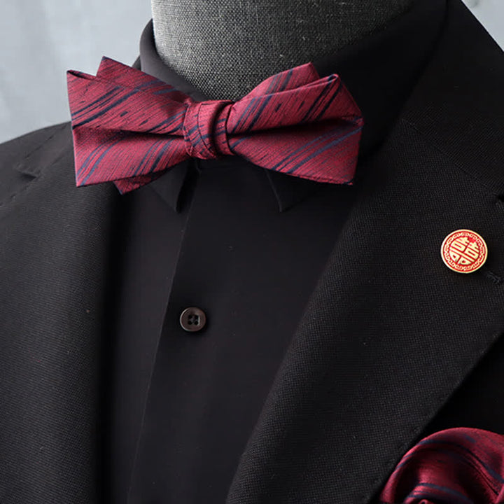 Lot de 2 mouchoirs et nœuds papillon à motif floral bordeaux pour homme