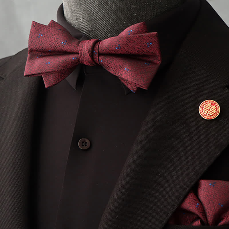 Lot de 2 mouchoirs et nœuds papillon à motif floral bordeaux pour homme