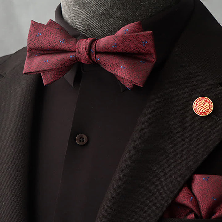 Lot de 2 mouchoirs et nœuds papillon à motif floral bordeaux pour homme