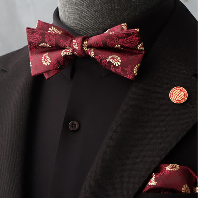 Lot de 2 mouchoirs et nœuds papillon à motif floral bordeaux pour homme