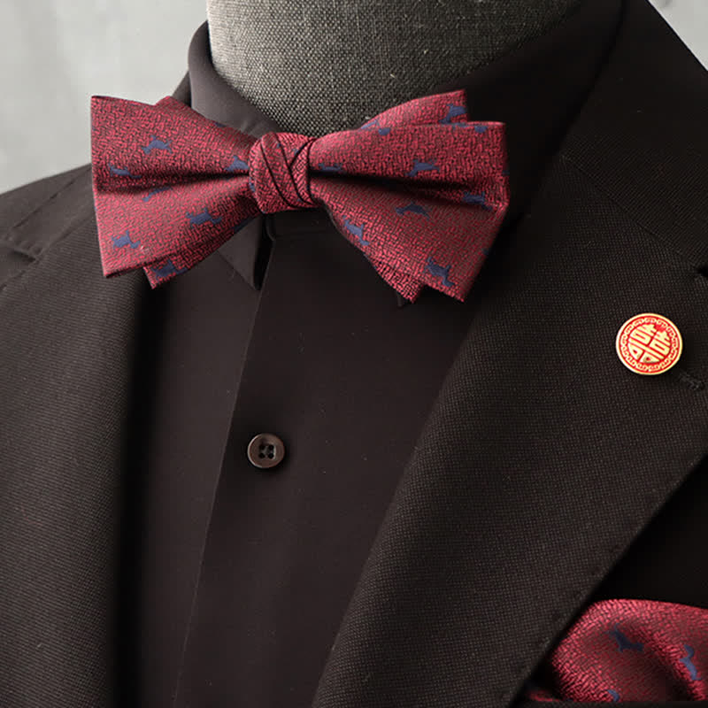 Lot de 2 mouchoirs et nœuds papillon à motif floral bordeaux pour homme