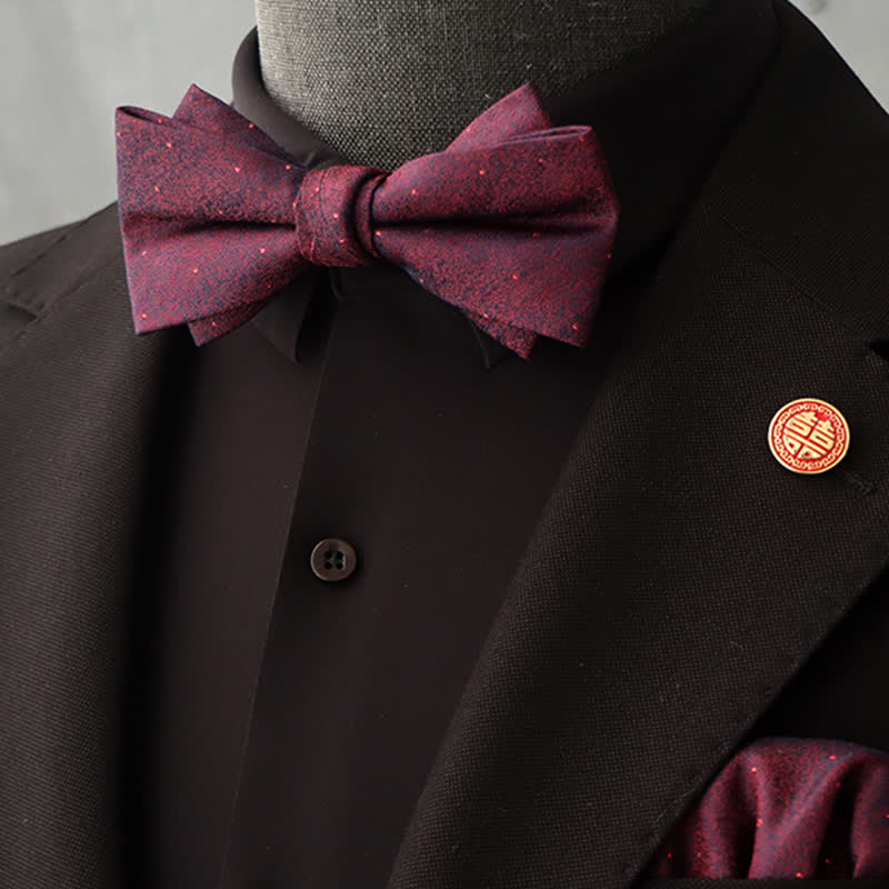 Lot de 2 mouchoirs et nœuds papillon à motif floral bordeaux pour homme