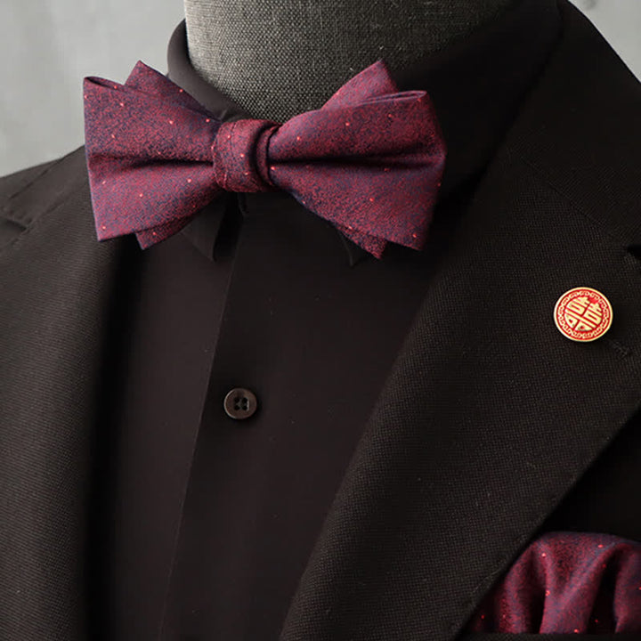 Lot de 2 mouchoirs et nœuds papillon à motif floral bordeaux pour homme